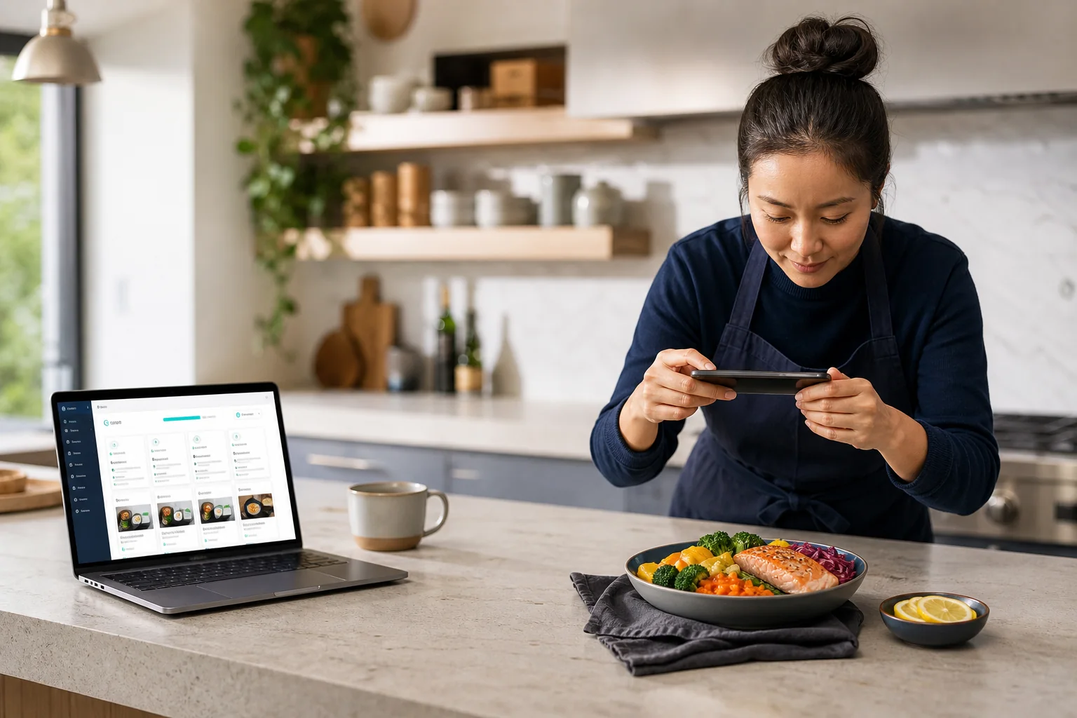 Generic home cook completing an illustrative marketplace photo checkpoint